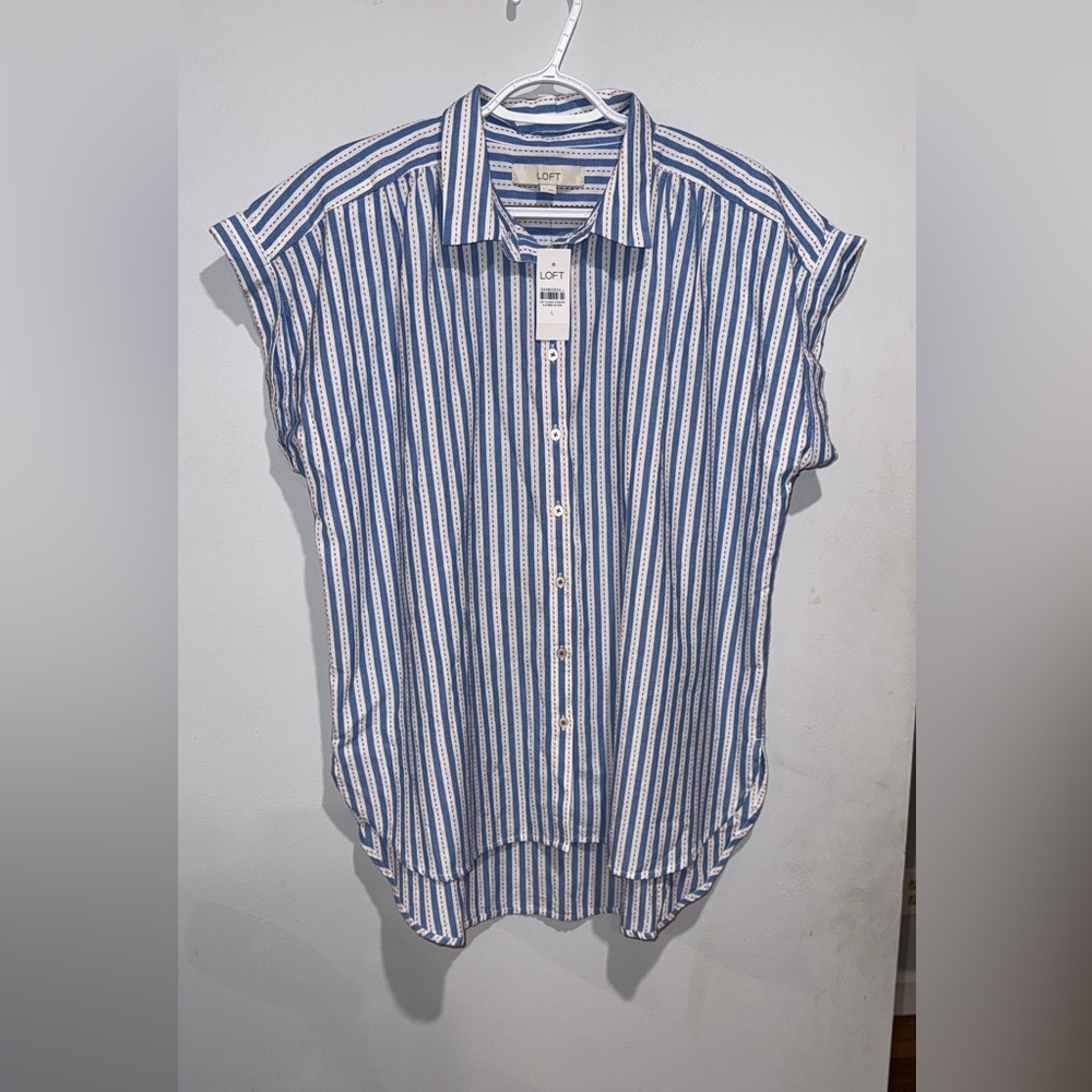 LOFT White and Blue Striped Button Down Shirt - Picture 4 of 15